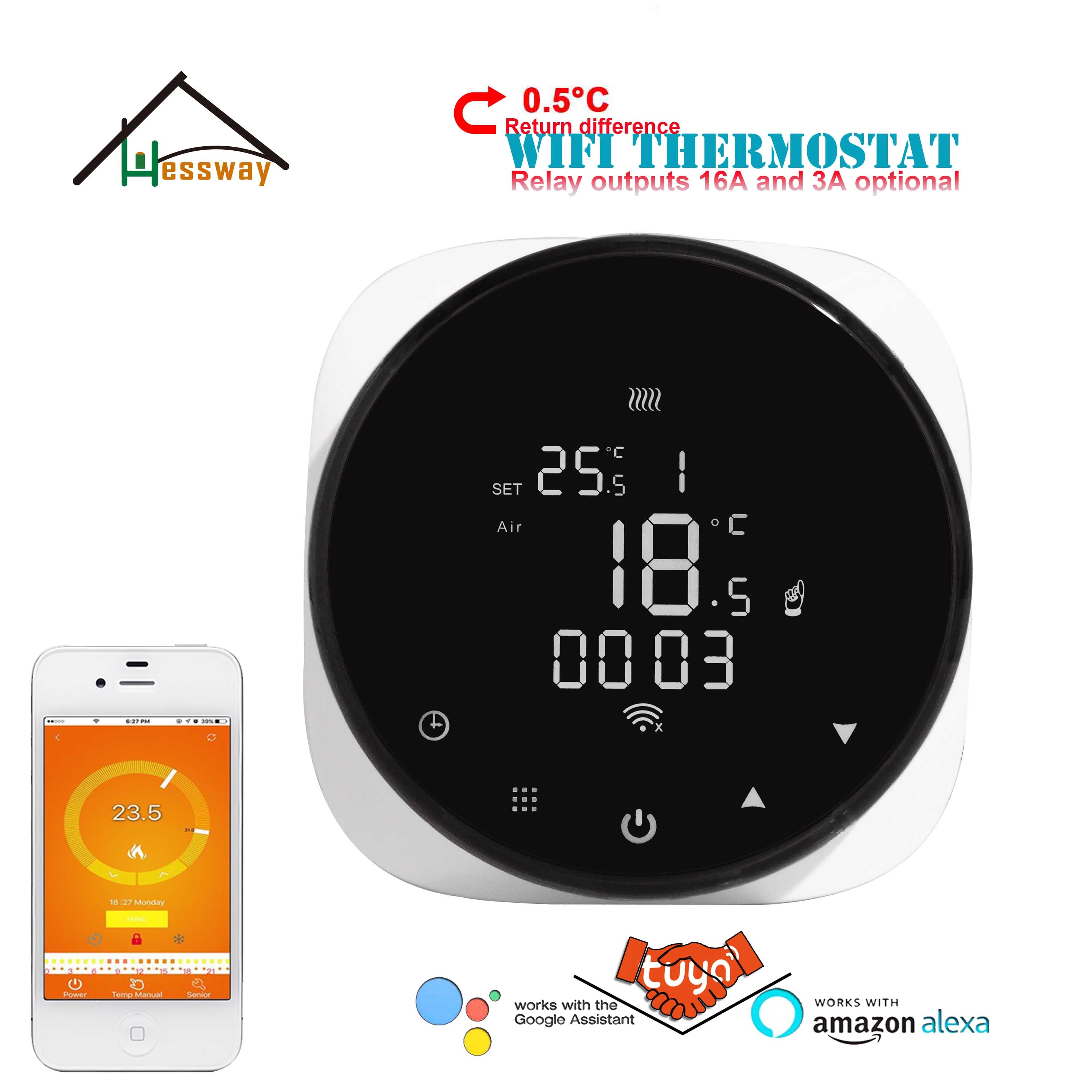HESSWAY TUYA, termostato digital inteligente WIFI, Interruptor de control de temperatura para la calefacción y el agua