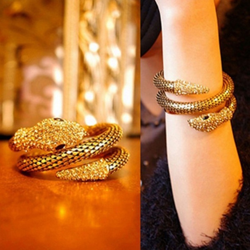 Brazalete de serpiente de Color dorado y Punk para mujer, pulsera en espiral de serpiente Retro Para Club, brazalete para brazo superior, de joyería, 1 unidad