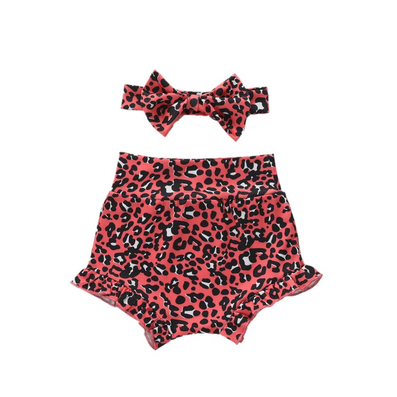 Novo 2 pçs/set bebê meninas leopardo shorts de algodão infantil crianças babados calças curtas verão conjunto roupas: 1 / 12 m