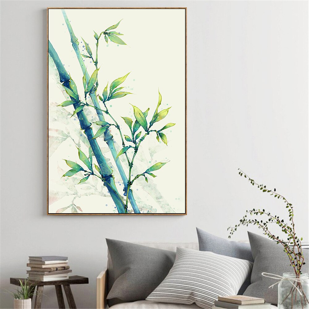 Affiche d'art mural chinois bambou | Plante verte aquarelle, toile Art, tableau mural imprimé pour salon, décoration de la maison
