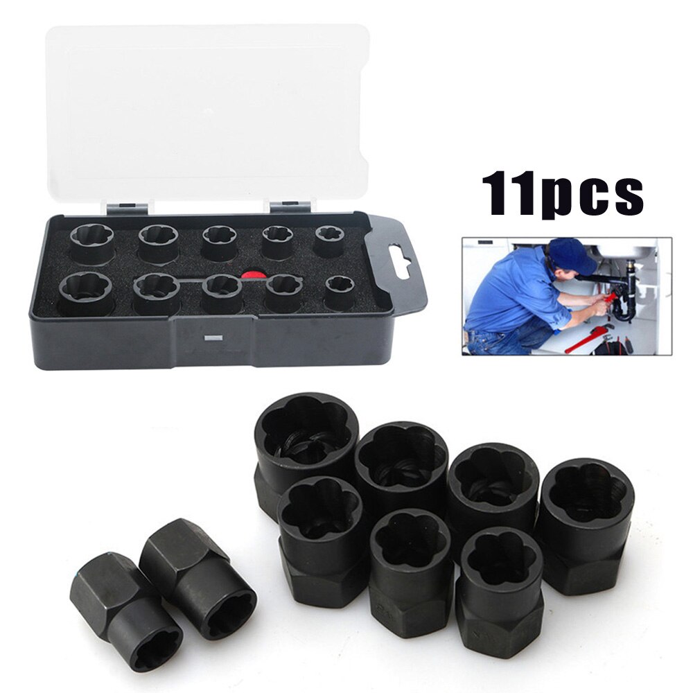 11pcs/Set Broken Nut Bolt Extractor Hex Head Rust Damaged Screw Removal Tool Brand And Screw Nut Extractors