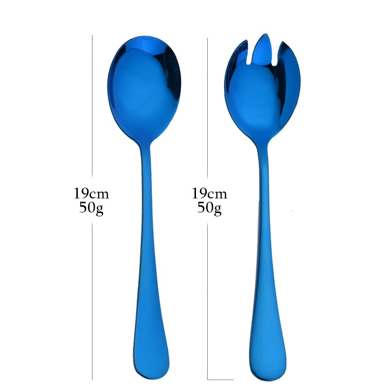 Blue Salad Spoon Fork Serving Spoon Set 2PCS Salad Spoon Stainless Steel Cutlery Set Spklifey Mirror Colorful Unique Spoons
