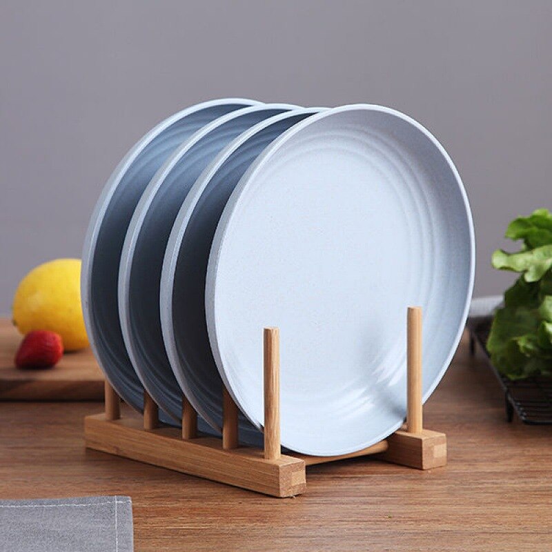 4 Pcs Wheat Straw Cutlery Plate Household Dish Plate Set Fruit Plate Dish Cooking Plate 9 Inches: Blue