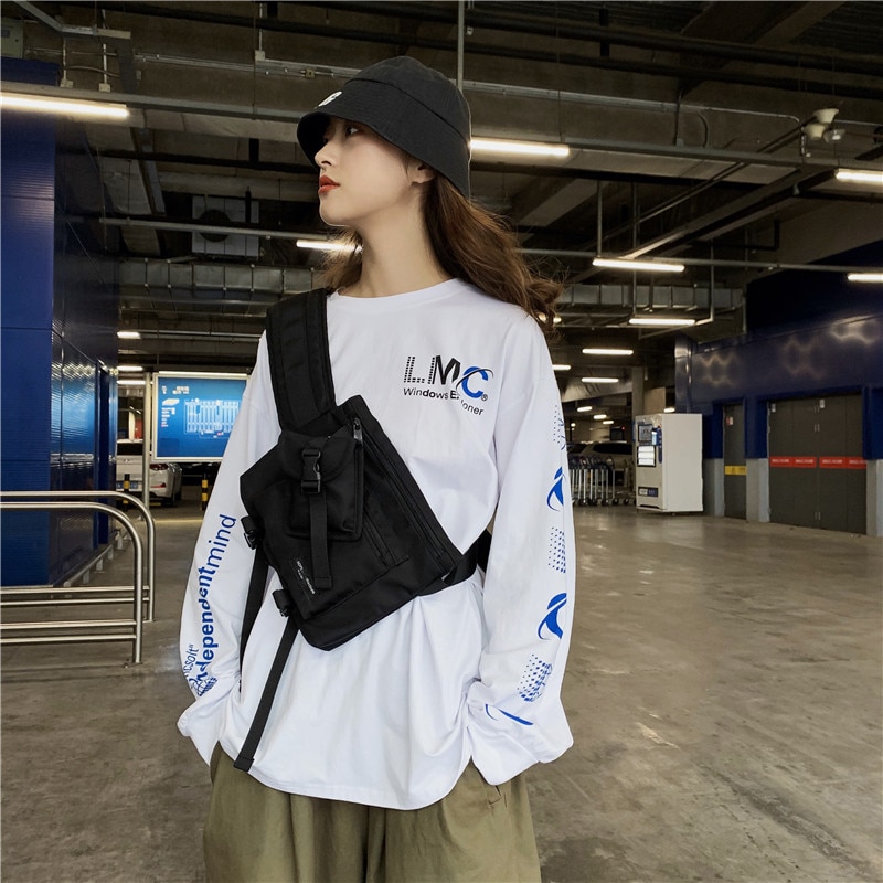 Multifunction Men Crossbody Bags Waterproof Nylon Chest Pack Hip Hop Style Black Messengers Shoulder Bag Streetwear