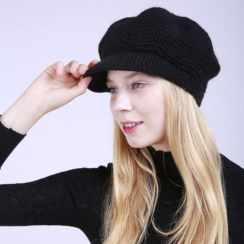 beret kobiety czapki moda koreańnarty stałe słońce daszki ochronne damskie zimowe ciepłe aksamitne dzianiny kapelusz kobiet Gorros kobiety czapka zimowa: czarny