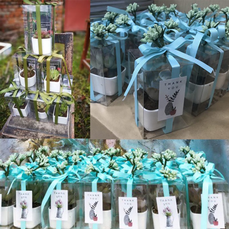 25pcs PVC Candy Box Birthday Party Event baby shower Decor Wedding Favor Party Supply bridesmaid Bag Box with Ribbon Flower