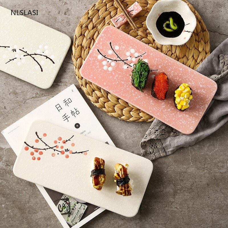 Japanese-style hand-painted underglaze ceramic tableware restaurant rectangular snack pad flat sushi dish set plate