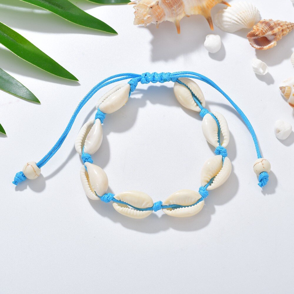 Della boemia di Mare Naturale shell braccialetti di Fascino Per Le Donne Degli Uomini di Estate spiaggia di sabbia A Mano Stringa di Corda catene Braccialetto Gioielli FAI DA TE: BR032-05