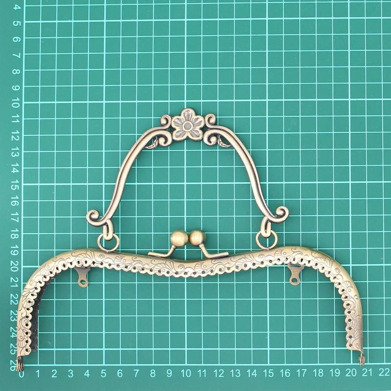 LIONSEN 20.5cm Metal Purse Frame Handle Clutch Bag Accessories DIY Kiss Clasp Lock Bronze Embossing M-shaped HandBag Hardware