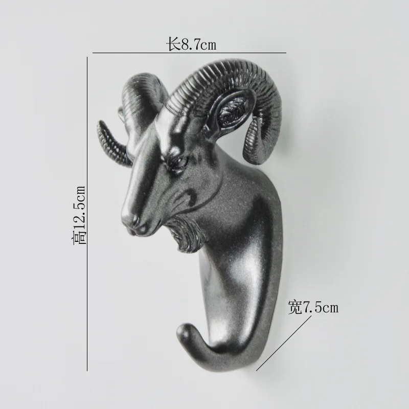 Ganchos con forma de Animal europeo, ciervo, Stags, rinoceronte, caballo, jirafa, cabeza de elefante, colgador de pared, abrigo para sombrero, gancho, soporte para estante, decoración del hogar: Gris oscuro