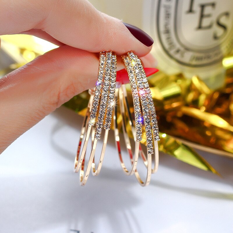 Koreaanse Oorbellen Sieraden Overdreven Crystal Geometrische Cirkel Statement Oorbellen Oorbellen Vrouwen Brincos: gold