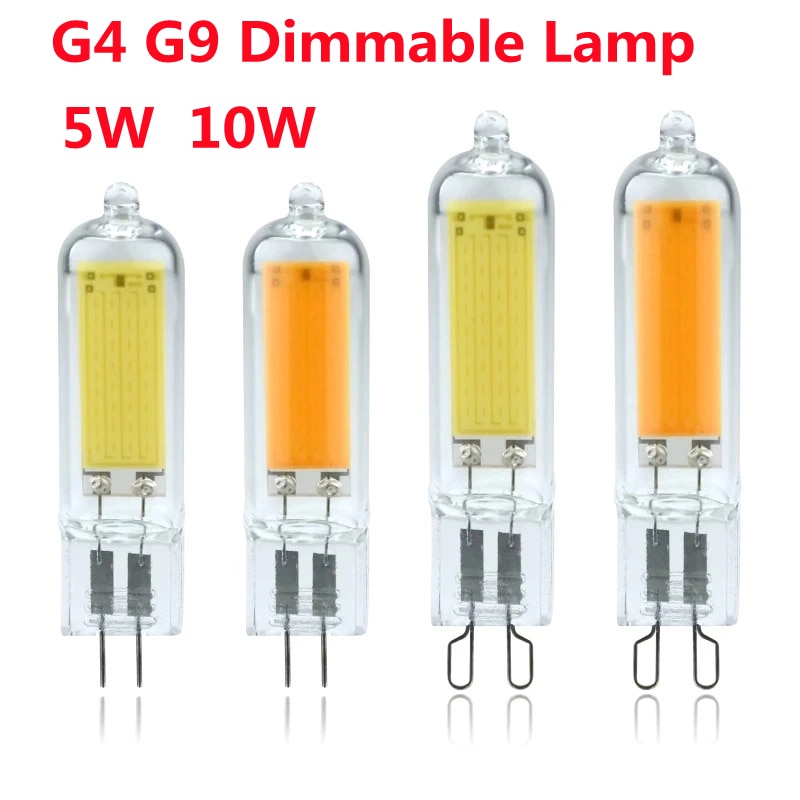 Bombilla LED regulable para lámpara de araña, 5W, 10W, G4, G9, COB, CA/110V, 220V, luz de cristal, luces de vela, reemplazo de 30W, 40W, halógeno, lote de 10 unidades