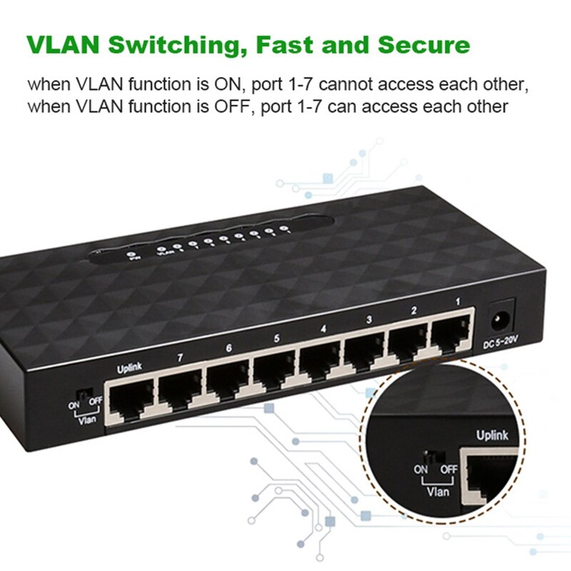8 Port Gigabit Switch Netwerk Ethernet Switch Smart Network Switch Hub Adapter Volledige Of Half Duplex Uitwisseling