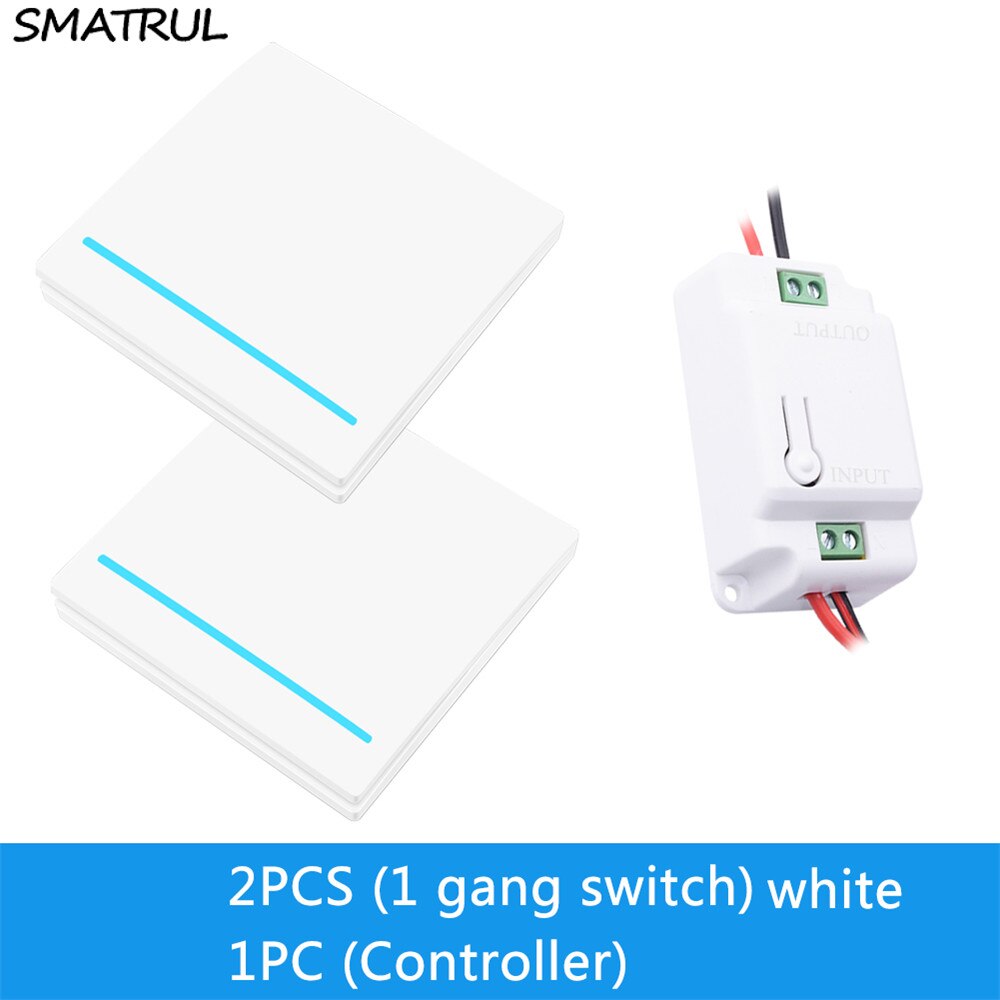 SMATRUL 433Mhz Wireless smart Light Switch RF Remote Control 1000W 50M AC 110V 220V Receiver Wall Panel push button Bedroom Lamp: W 2x1 GANG 1 RECEIVE