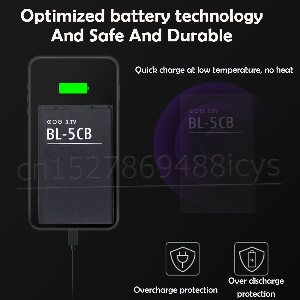 1-2 Stuks 800Mah BL-5CB BL5CB Lithium Telefoon Batterij Voor Nokia 1000 1010 1100 1108 1110 E60 3600 3660 6620 6108 Vervanging Mobiele