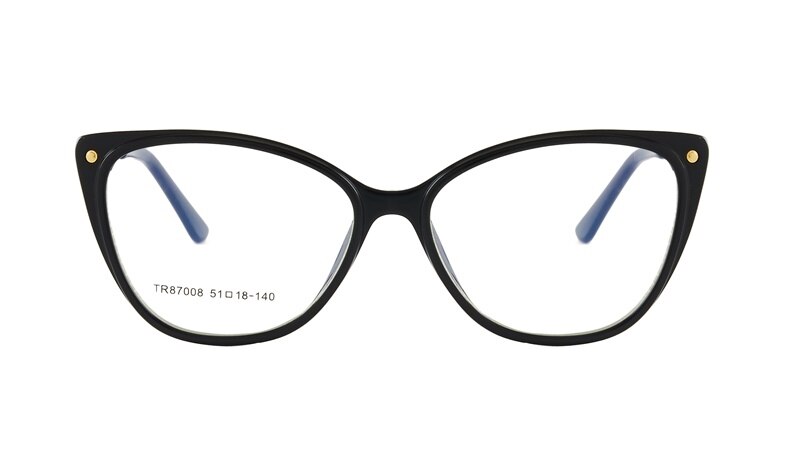 Monturas de gafas transparentes con luz azul para mujer, lentes de estilo de ojo de gato rojo, gafas graduadas con montura para ordenador: Black