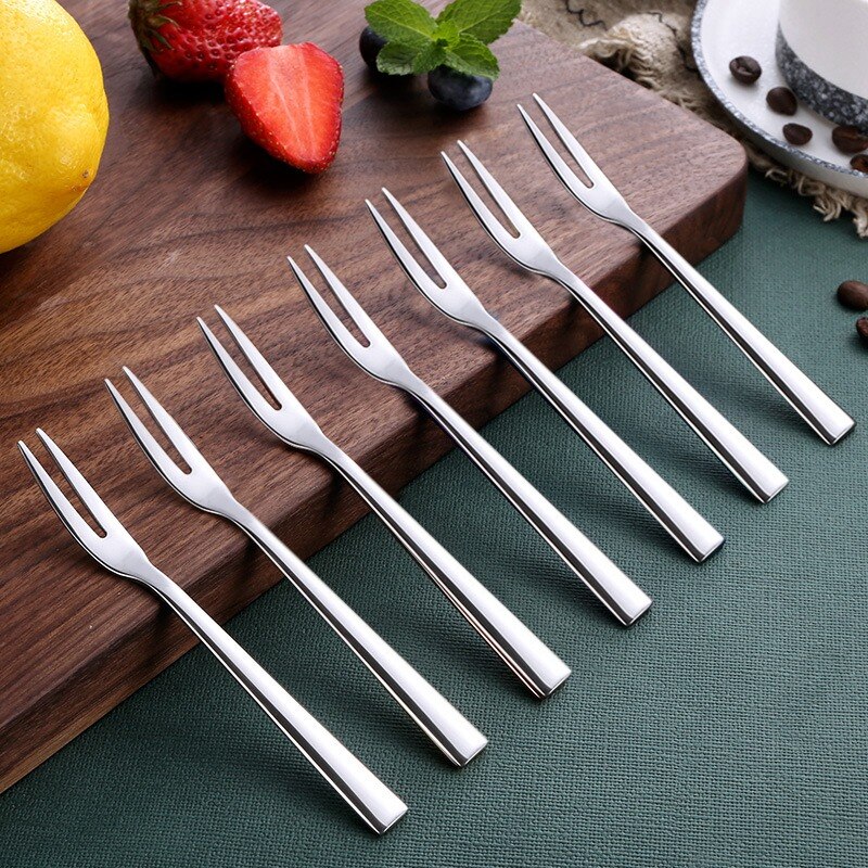 10Pcs 304 Stainless Steel Cocktail Dessert Fork Appetizer Snack Cake Fruit Forks Set: Default Title