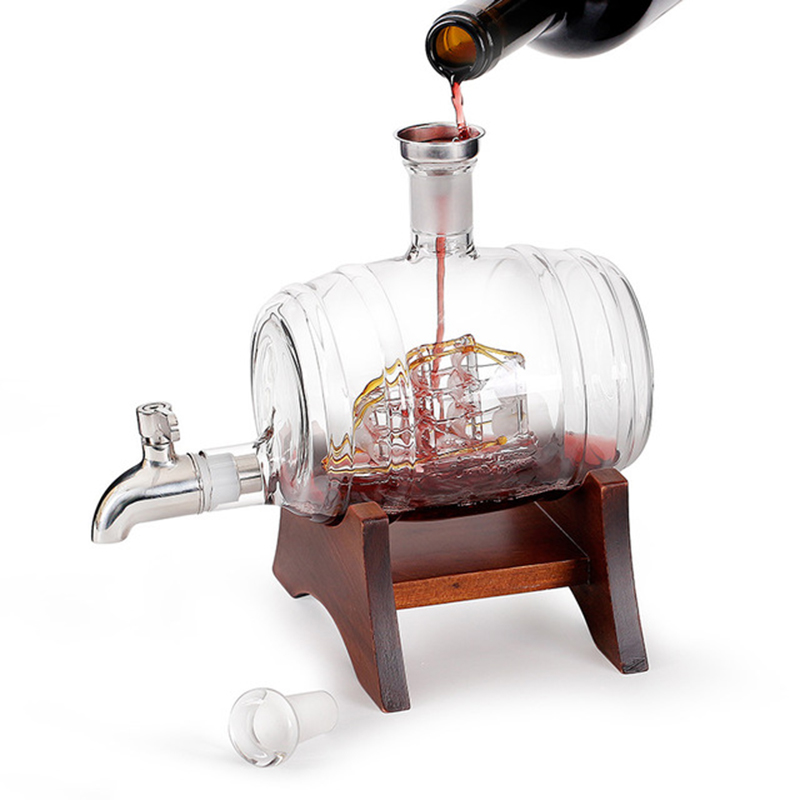 Krystal spand sejlbåd vin karaffel boks vin separator med træ vin rack glat sejlende vodka øl flaske