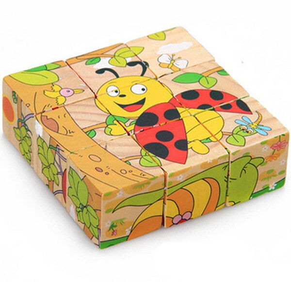 Woodne a Sei faccia Pittura Puzzle di 3D Edificio di mattoni Educativi Per Bambini Animale Del Fumetto Delle Ragazze Dei Ragazzi Del Bambino Giocattoli Per Bambini del Regalo Nuovo d20: Insect World