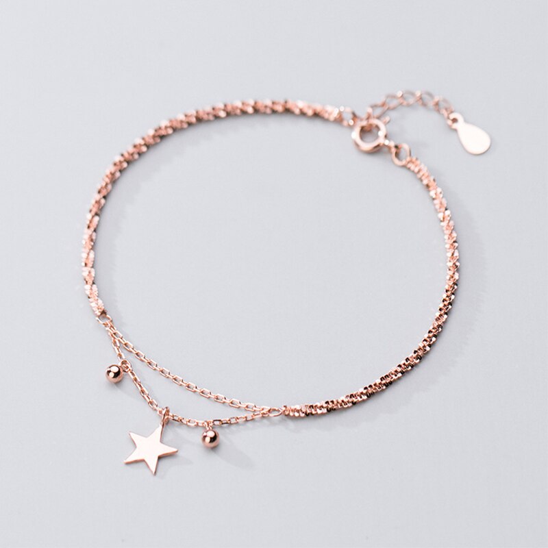 Double Layer Leuke Kralen Sterren Armband Voor Vrouwen Echt 925 Zilveren Verstelbare Armband Beste Vriend Birthday Party: Rose Gold