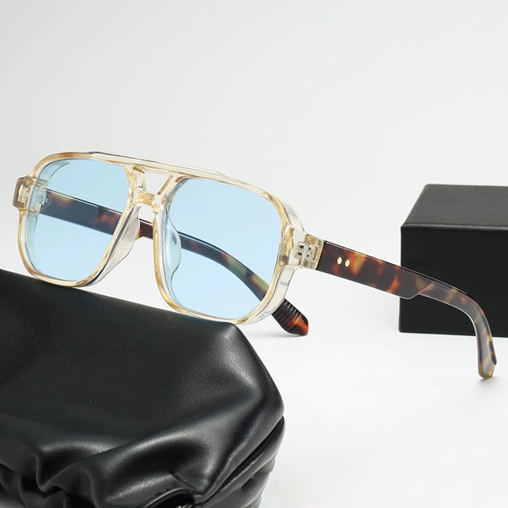JNPCXI Vintage doble puente hombres gafas de sol cuadradas verde océano lente UV400 gafas mujeres tendencia remaches gafas de sol: Oro