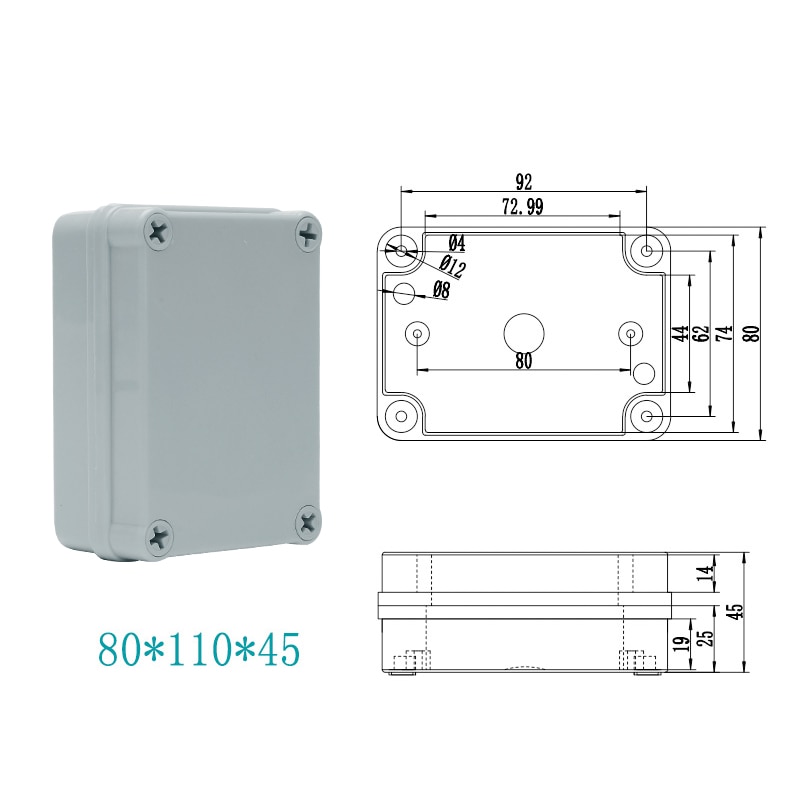 IP67 Waterproof Plastic Enclosure Electronic Project Instrument Case Electrical Project Box Outdoor Junction Box Housing 130*80