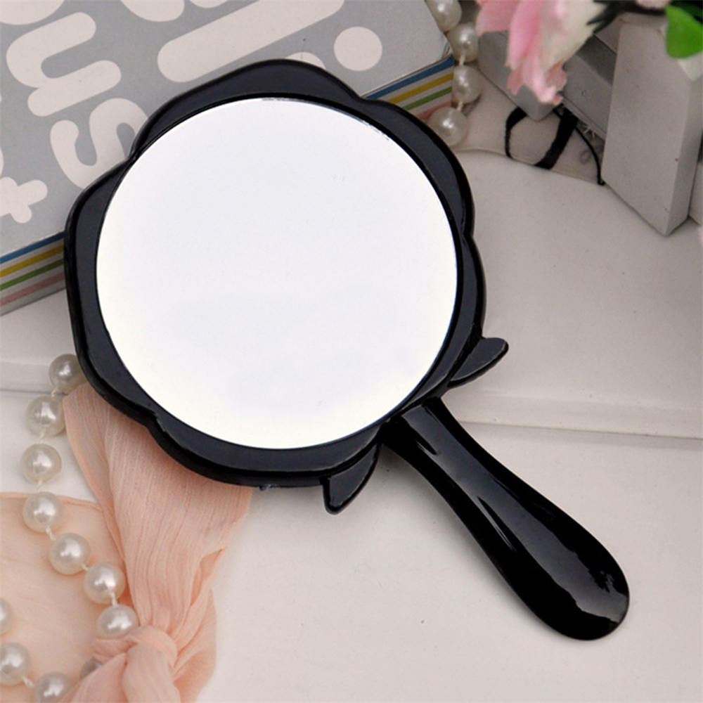 Black Mirror HD Rose Style Portable Handle Cosmetic Mirror Round Shaped Toilet Glass makeup Mirror