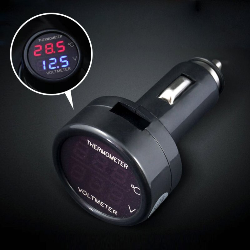 12V 24V Digital Car Voltmeter Thermometer 2 In 1 DC Temperature Meter Battery Monitor Red Blue Led Dual Display
