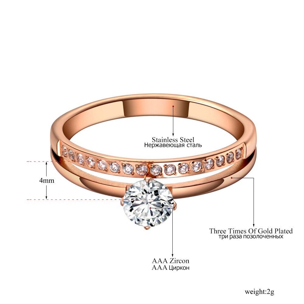 JeeMango Sparkling Titanium Stainless Steel Wedding Ring Jewelry Rose Gold Mosaic CZ Crystal Party Ring For Women JR19155
