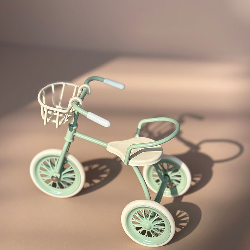 Miniature Iron Tricycle — Realistic Outdoor Bicycle, BJD/OB11 Accessory, Christmas, Thanksgiving, Graduation , Home Decor: light green