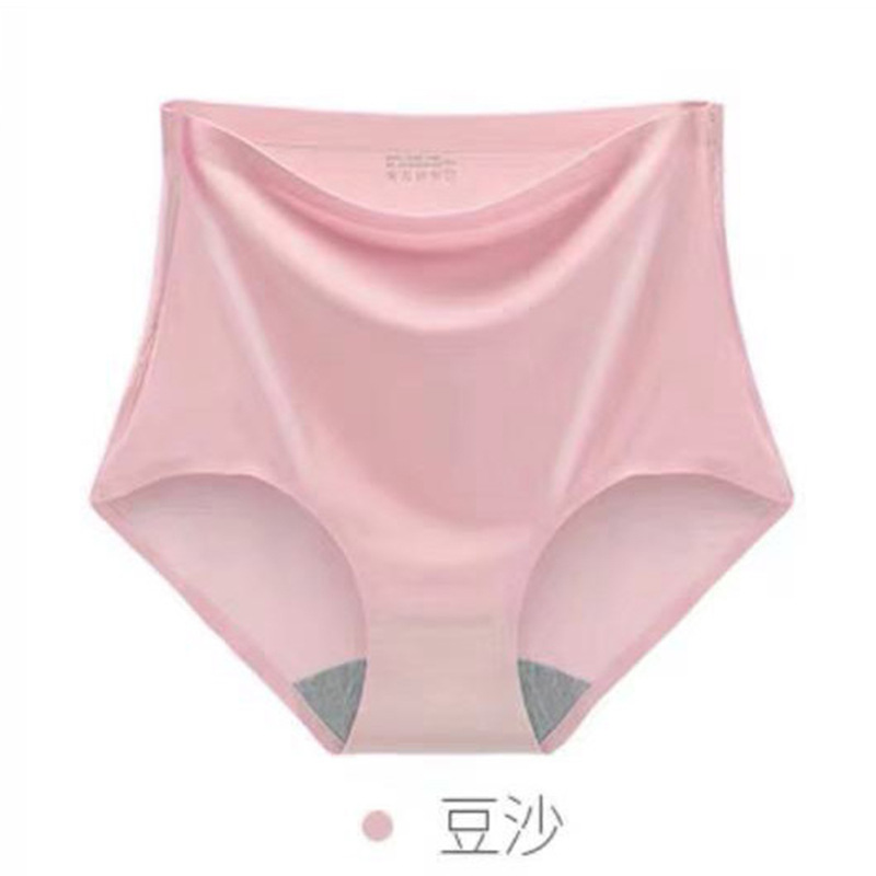 Ropa interior fina de talla grande para mujer, ropa interior sedosa de cintura alta de seda helada, sin costuras, para vientre gordo, 45-100kg: XXS / Beige
