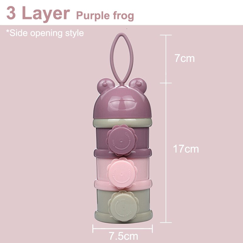 3 Layer Cute Frog Milk Powder Formula Dispenser Children Food Storage Container Storages Tank Baby Food Feeding Storage Box: Pink