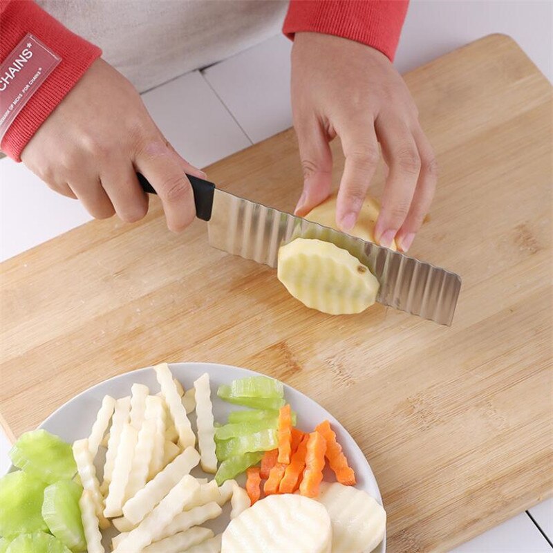 Long Potato French Fry Cutter Stainless Steel Kitchen Accessories Wave Knife Chopper Serrated Blade Carrot Slicer