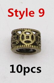 10 Stks/pak Brons Viking Verschillende 10 Stijlen Haar Vlecht Dread Baard Dreadlock Kralen Ringen Buis Voor Haar Accessoires: 10pcs Style 9