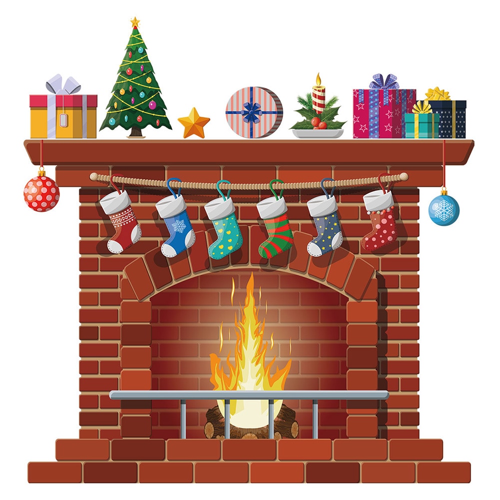 Christmas Socks Fireplace Wall Stickers Removable Window Glass Door Room Decal Self-adhesive PVC Year Home Decor