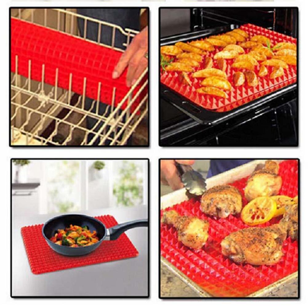 1PC BBQ Silicone Mat Pyramid Diamond Pan Fat Reducing Slip Oven Baking Grill Oil Filter Pad Sheet Cooking Non-Stick Mat