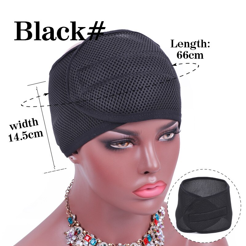 Envoltura de malla gruesa con cierre de Velcro, diadema ancha de tela de malla fresca ajustable para pelucas, banda de borde de agujero grande para extensión de cabello, 1 ud.: Jet-black