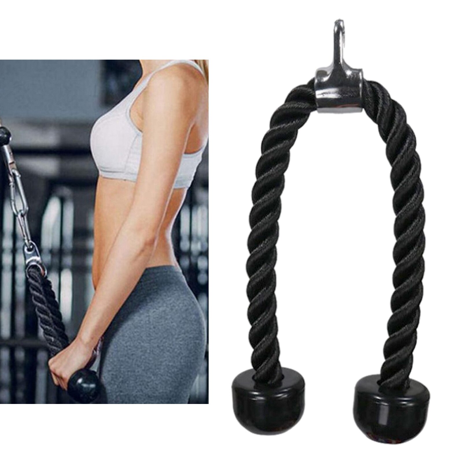 Tricep Rope Cable Attachment Pull Down Handvat Home Gym Triceps Trainer Lat Biceps: Black 90cm