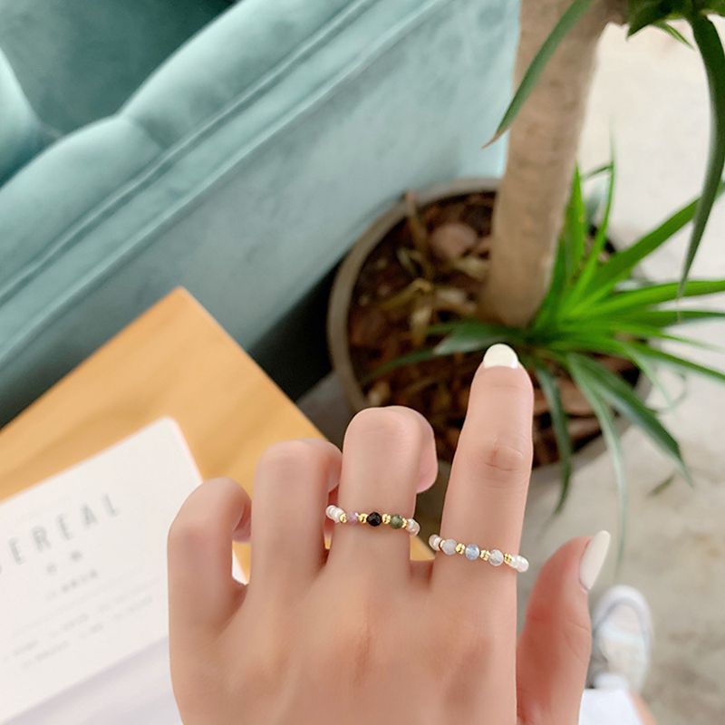 retro Kristall Perlen Ringe Natürliche Süßwasser Perle Geometrische Ring für Frauen Koreanische Minimalistischen Mädchen Partei Schmuck