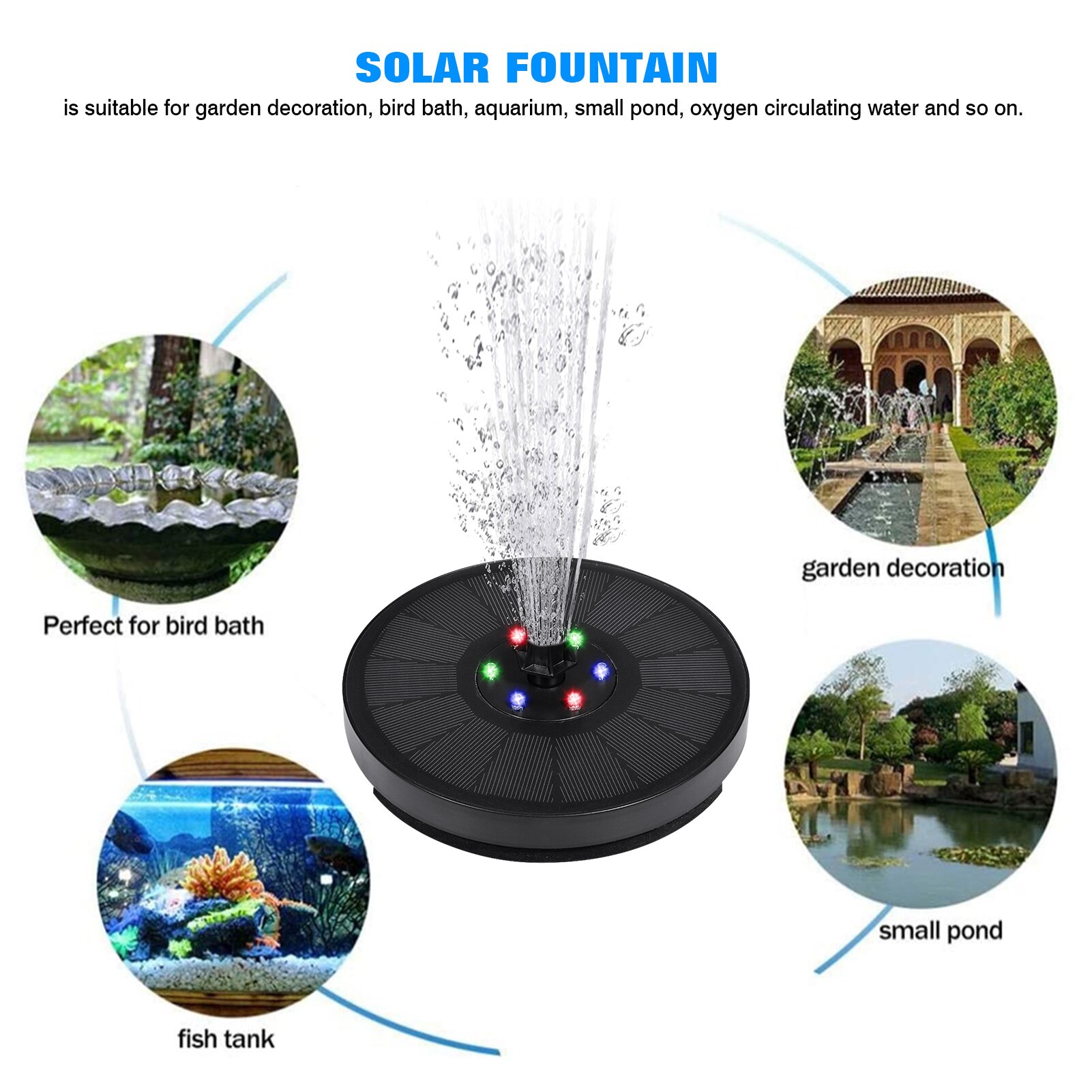 LED Solar Fountain Pump 3W 7V Portable Floating Solar Powered Water Fountain Pump For Birdbath Backyard Pond Pool Garden Decor