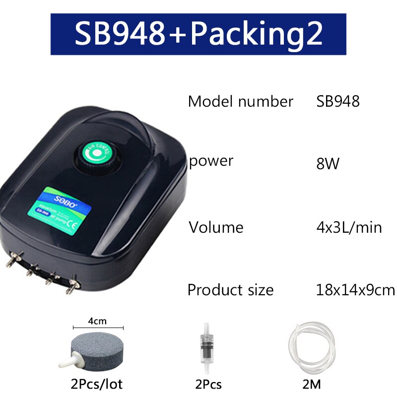 SOBO High Power 8w 12w Fish Tank Oxygen Air Pump Fish Aquarium Air Compressor Adjustable Air Flow Oxygen Pump For Fish: SB948 Packing2