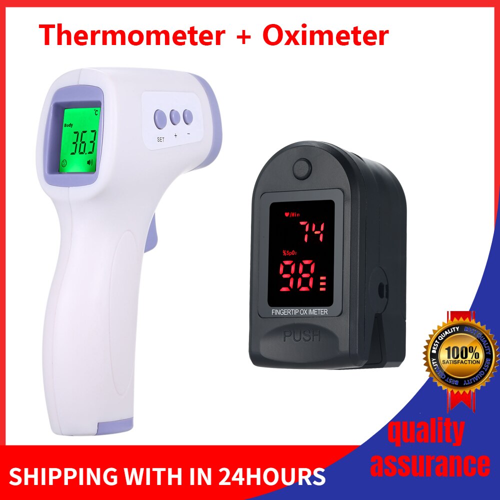 Finger Pulse Oximeter Blood Oxygen Saturation meter Fingertip Pulsoximeter SPO2 Monitor Oximetro dedo Oximeter + IR Thermometer