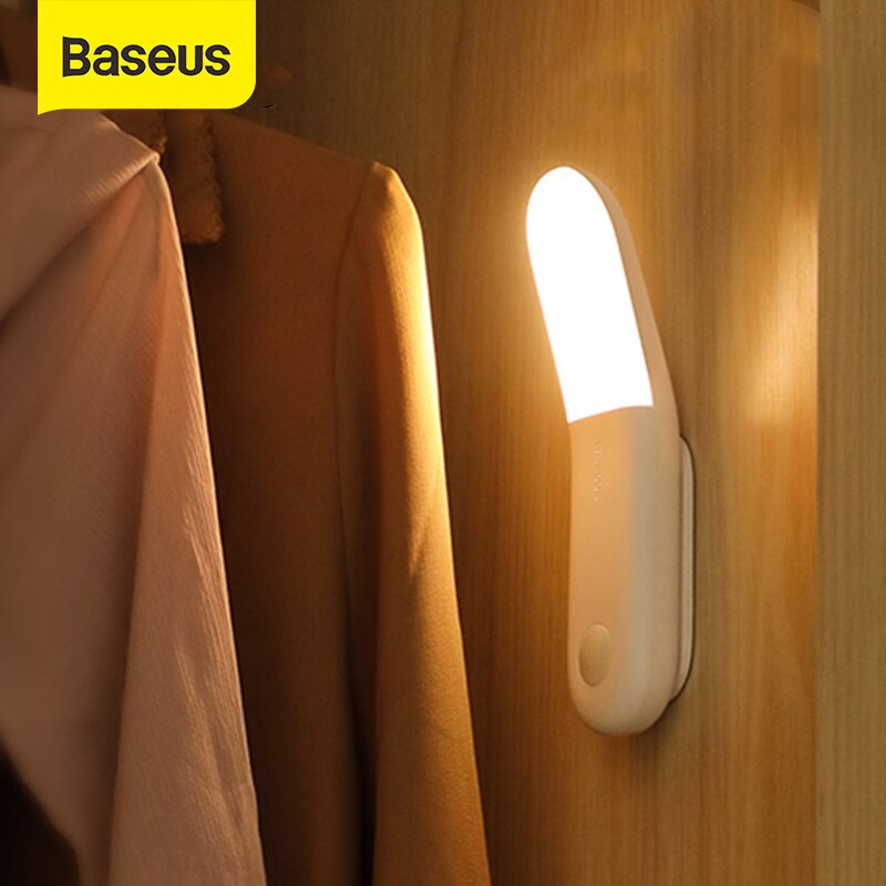 Baseus Smart Led Nachtlampje Pir Intelligente Motion Sensor Usb Led Lamp Oplaadbare Slaapkamer Closet Toilet Magnetische Nachtlampje