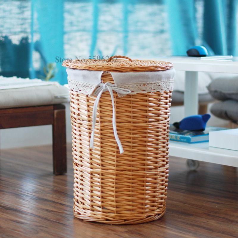 Clothes storage basket hamper laundry barrel rattan large clothing toy tweezers household with cover: Old  farmer  12