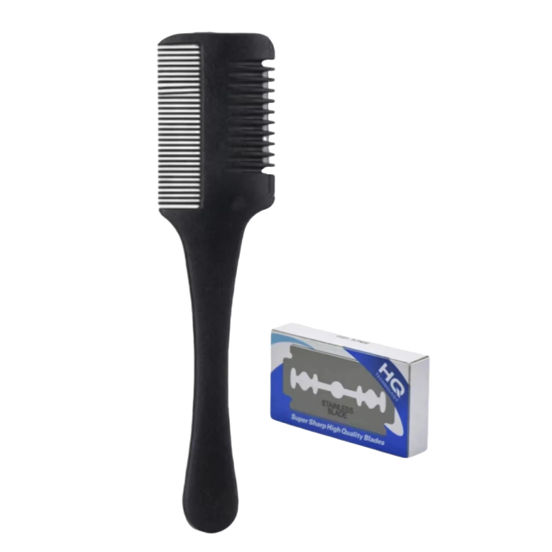 Cortadora de pelo portátil, peine para adelgazar el cabello, hoja de doble filo de acero inoxidable antigua, herramientas de corte automático para uso doméstico y salón: Caqui oscuro