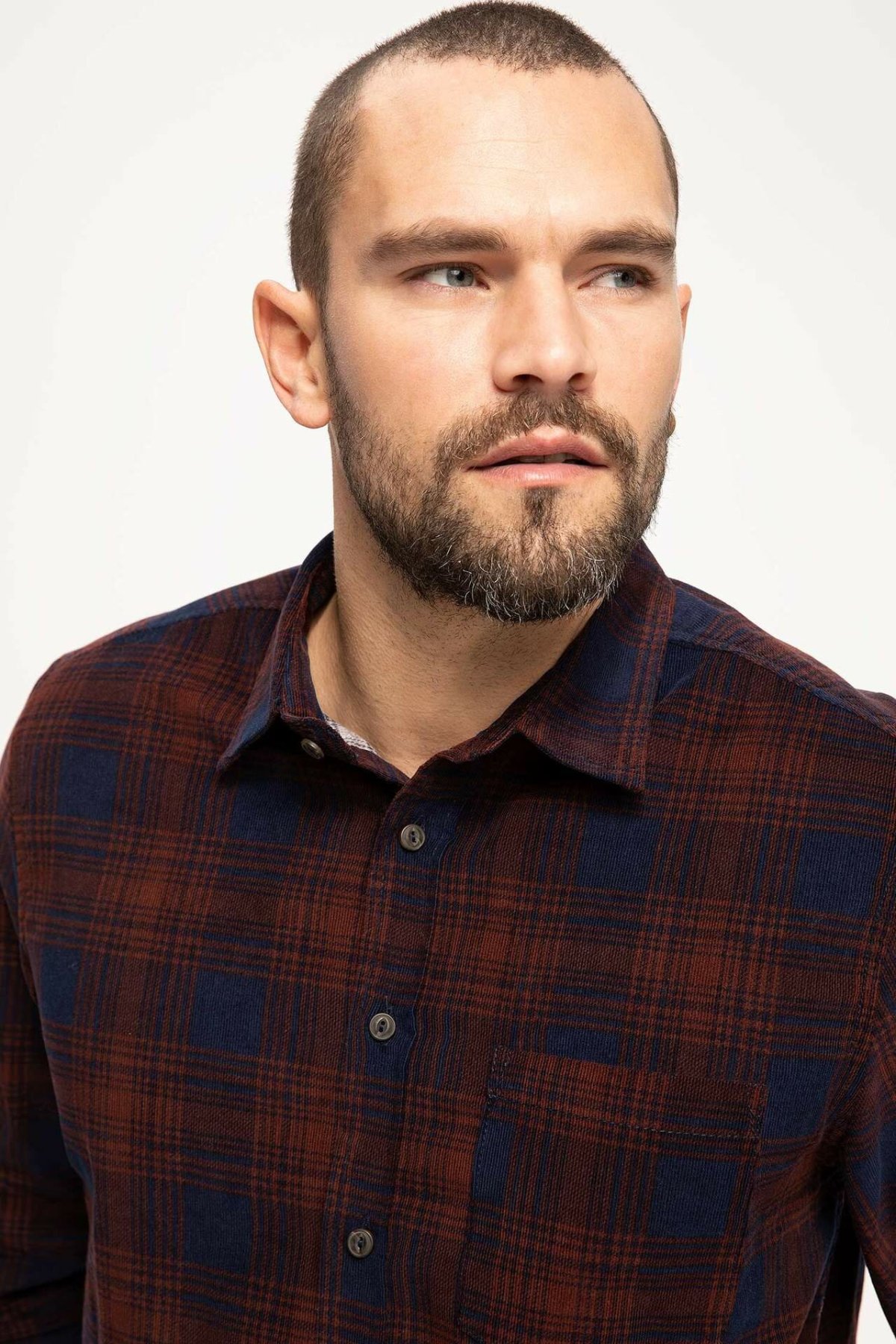 Defacto Herfst Klassieke Plaid Mannen Katoenen Shirt Donkere Kleur Grid Lange Mouwen Turn-Down Kraag Shirt-J1154AZ18WN-J1154AZ18WN