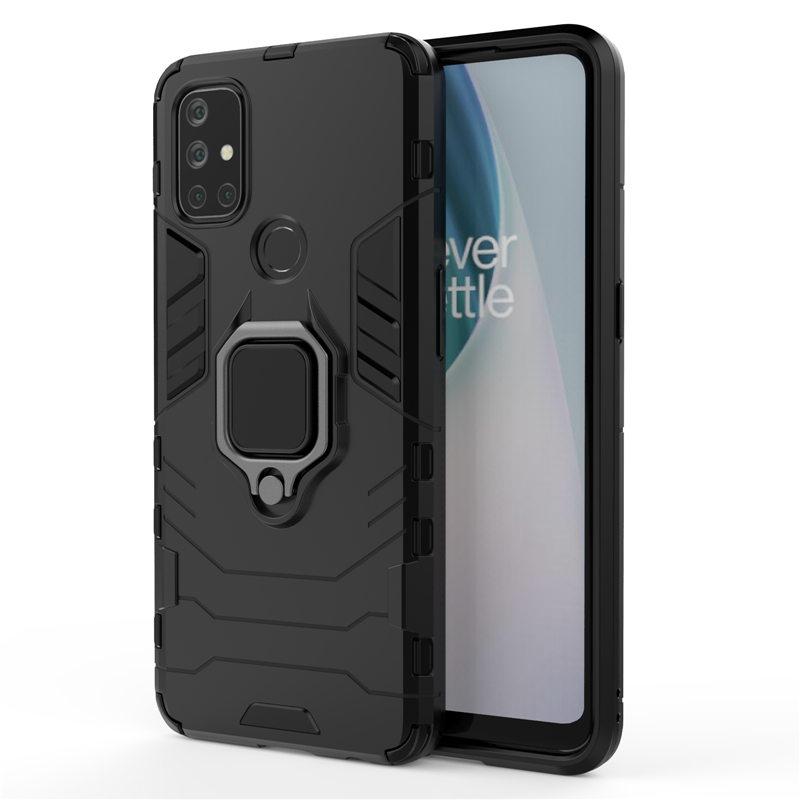 HATOLY Deksel til OnePlus Nord N10 5G - TPU Silikon Armor med Magnetisk ringe: Lerret / Svart