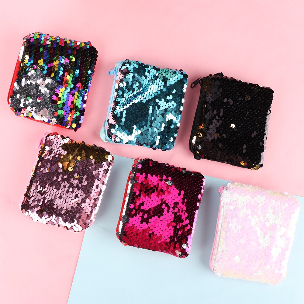 Mermaid Sequins Kids Children Coin Purse Wallet Girl Glittering Purse Women Handbag Party Zipper Clutch Bag Earphone Package