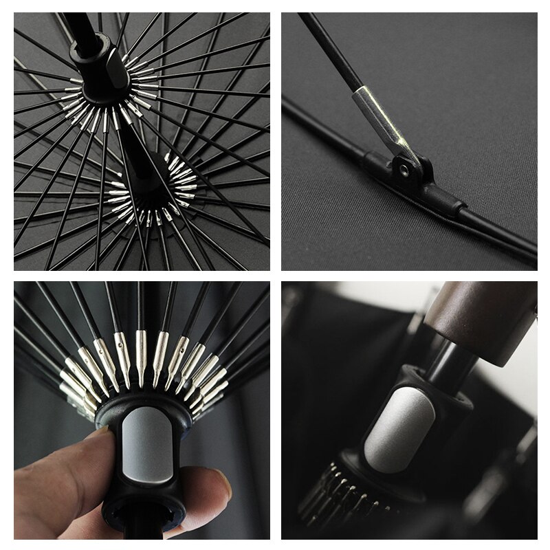 Rain Umbrella 24 Strong Windproof Glassfiber Frame Wooden Long Handle Umbrellas HKS99