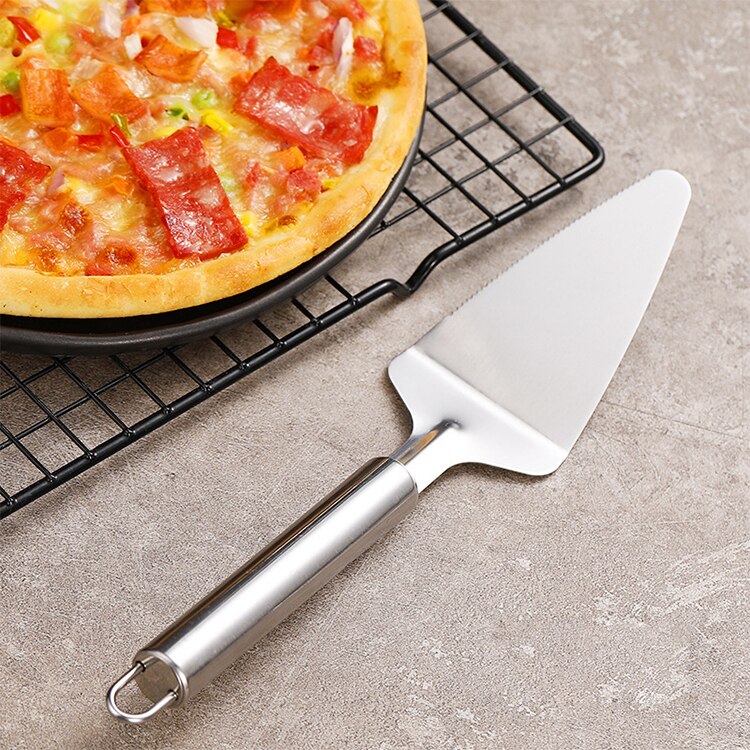 2-piece Set Utensils Pizza Shovel Stainless Steel Pizza Knife Kitchen Gadgets Bakeware Dining Bar Cake/pancake cutter: Silver-Shovel